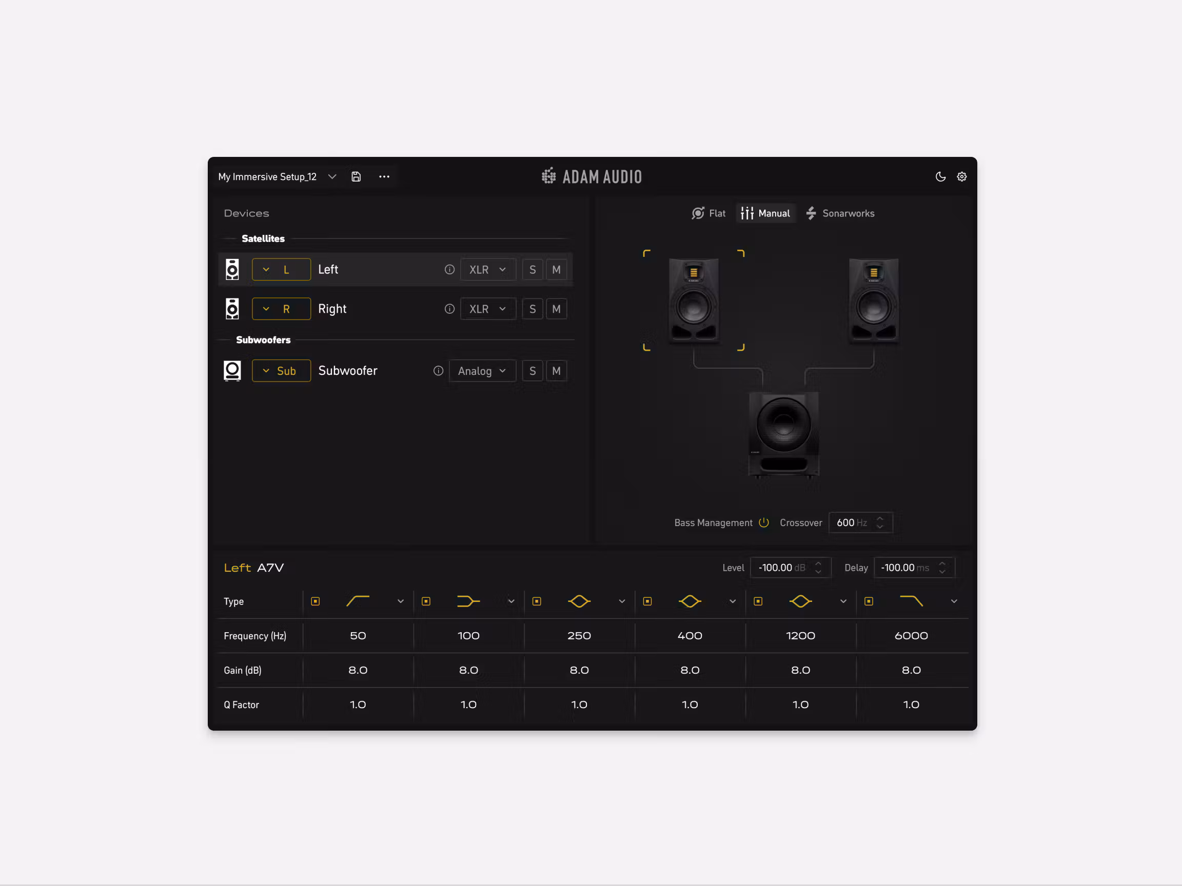 ADAM Control software uploading a SoundID Reference calibration profile to A Series monitors