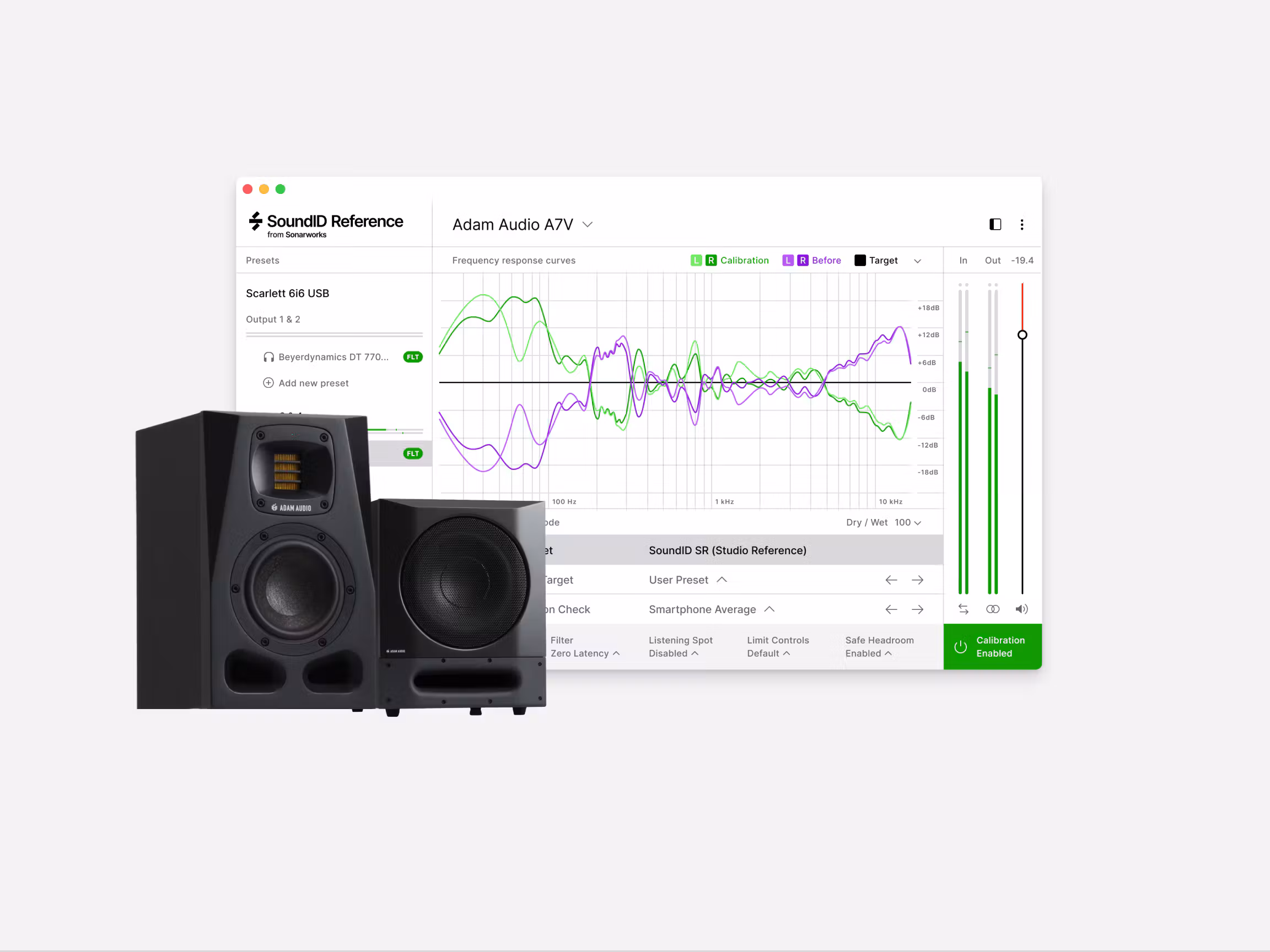 SoundID Reference exporting a calibration profile for ADAM Audio A7V monitors