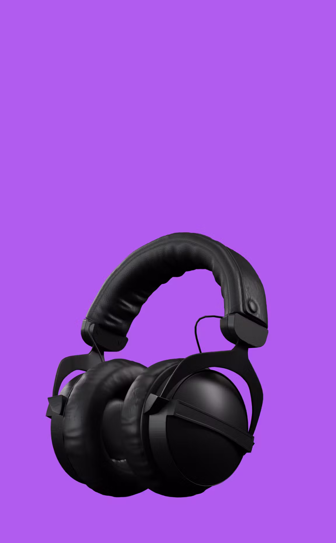Black over-ear studio headphones with padded headband and closed-back design displayed on a vibrant purple background.